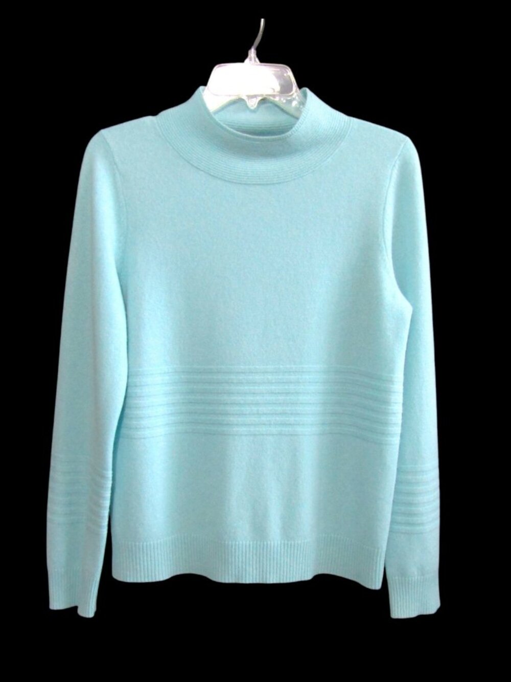 Movetes 100% Cashmere Aqua Blue Mock Neck Sweater Womens Size M Long Sleeve
